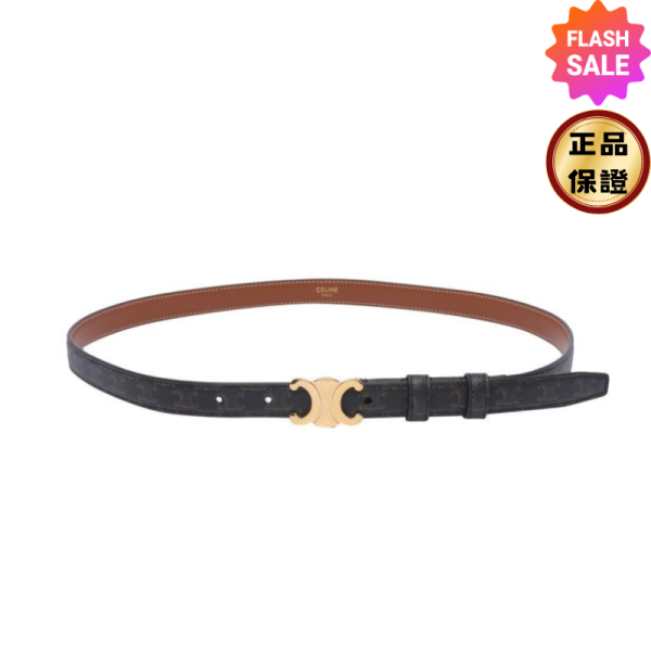 Celine 45AX62 女款標誌印花窄版1.8公分 Triomphe 凱旋門老花腰帶  黃褐色  80公分 Celine 女款標誌印花窄版1.8公分 Triomphe 凱旋門老花腰帶  黃褐色  80公分