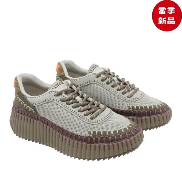 Chloe 女款 Nama 網布拼接牛皮戶外風厚底運動鞋  Army Green 軍綠色   IT36/37/38 Chloé,Chloé Nama,Nama Sneaker,Nama運動鞋,Chloé運動鞋,軍綠運動鞋,Army Green,厚底運動鞋,登山風運動鞋,Hiking Sneaker,麂皮運動鞋,手工毯式縫線,CH26A00RYP23Q