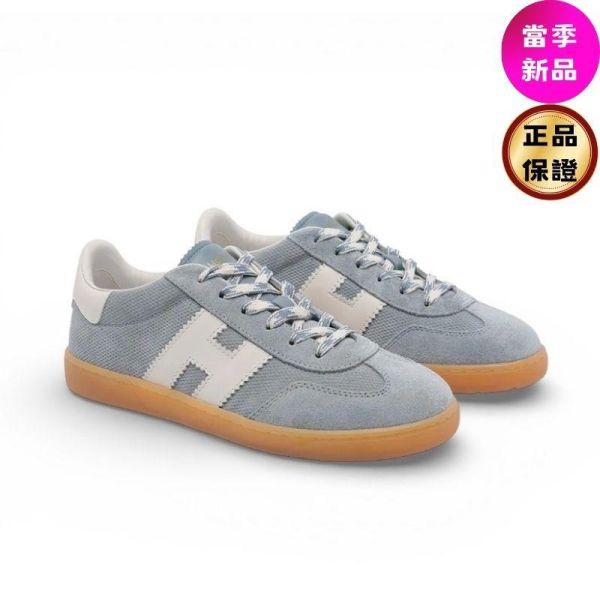 Hogan 女款 Cool 絨面革網眼拼接運動鞋   淡藍色/底高2.5公分  IT36/36.5/37/37.5/38/38.5/39 Hogan Cool,米色運動鞋,拼接休閒鞋,義大利製女鞋,H字標誌鞋款