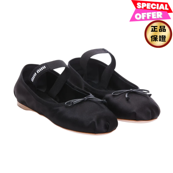 Miu Miu 5F794D 女款綢緞芭蕾舞鞋 黑色 IT 36/37/38/38.5 Miu Miu, 5F794D, 芭蕾舞鞋, 綢緞, 義大利製造, 時尚單品