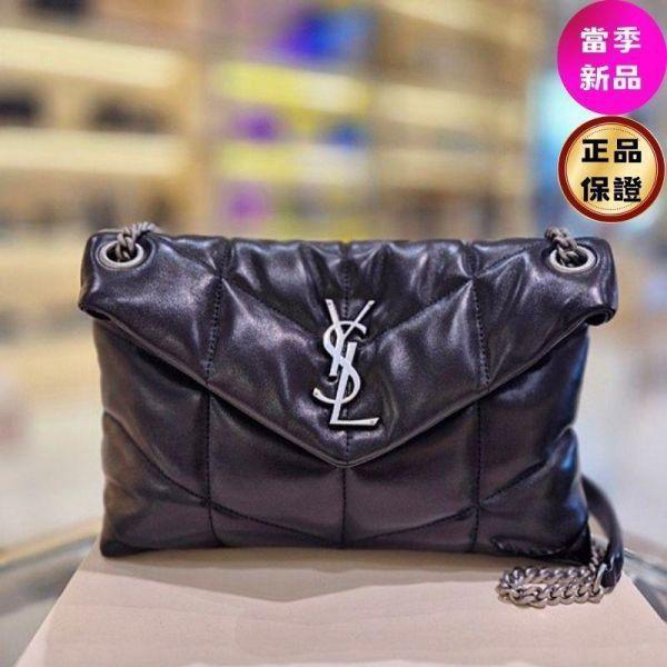 Saint Laurent 577476 YSL 小款 小羊皮 Loulou Puffer 包  黑色/銀鍊 Saint Laurent Loulou Puffer 包, YSL 小羊皮包, 黑色銀鍊包款, Saint Laurent 577476, YSL 雙肩帶包, 小款 Loulou Puffer, 青銅色金色五金, 羅緞襯裡手袋