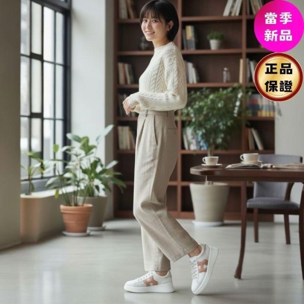 Hogan 女款 Rebel 皮革及絨面革拼接運動鞋  象牙.粉色/底高5公分  IT35/36/36.5/37/37.5/38/38.5/39/40/41 Hogan,Rebel,女款運動鞋,納帕皮革,厚底運動鞋