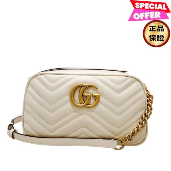 Gucci 447632 GG Marmont 小牛皮中款山型紋相機包  白色 Gucci, GG Marmont, 相機包, 白色包款, Matelassé 皮革, 雙G