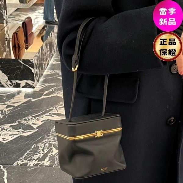 Celine 124232 Triomphe Frame 凱旋門小款柔軟小牛皮盒子包  黑色 CELINE,Small Triomphe Frame,黑色手袋,柔軟小牛皮,Triomphe包,盒子包
