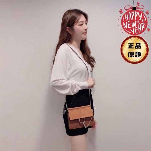 Chloe 小款 Faye 麂皮小牛皮金鍊斜背包  焦糖色 Chloe, Faye, 小款斜背包, 麂皮小牛皮, 焦糖色