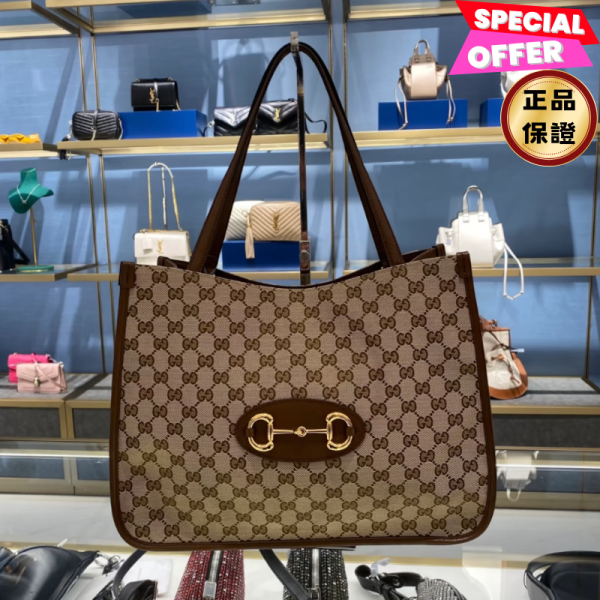 Gucci 1955 Horsebit 中款帆布牛皮滾邊肩背包 米色/白色 Gucci, 1955 Horsebit, 中款肩背包, 米色/白色, GG Supreme帆布, 義大利製造, 時尚單品