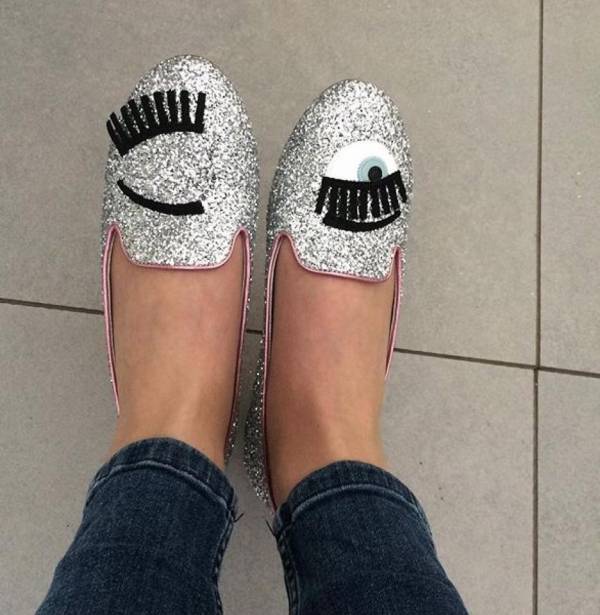 Chiara Ferragni CF 800 銀色粉紅滾邊眨眼低跟樂福鞋   IT  35/36/37/38 