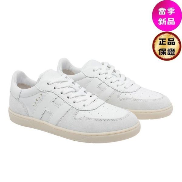 Hogan 女款 Cool 皮革德訓運動鞋   白色/底高2.5公分  IT35/36/36.5/37/37.5/38/38.5/39/40 Hogan Cool,米色運動鞋,拼接休閒鞋,義大利製女鞋,H字標誌鞋款