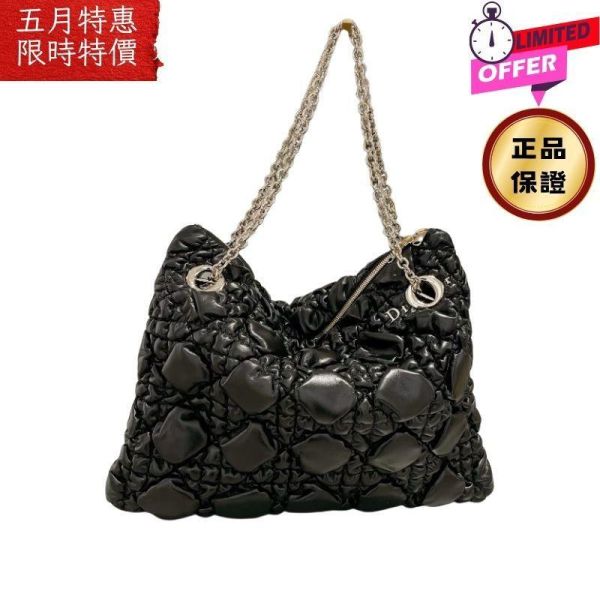 Dior Crunchy 中款 Macrocannage 蓬鬆柔軟大籐格紋小牛皮包  黑色 Dior,Crunchy包,Macrocannage,小牛皮包,精品包