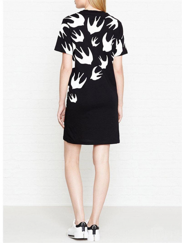 MCQ 女款棉及彈性混紡經典燕子圖紋T-shirt 洋裝   M/ L 