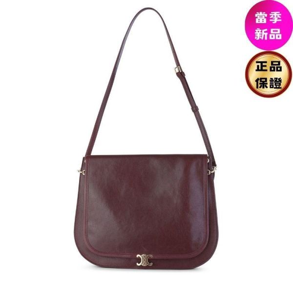 Celine123632 Soft Triomphe Besace 亮面小羊皮包  勃根地酒紅色﻿ CELINE,Soft Triomphe,Besace,小羊皮斜背包,法式精品