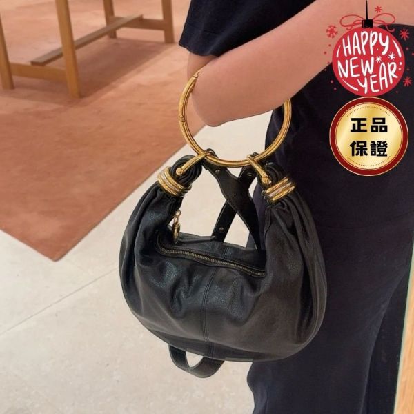 Chloe Bracelet Hobo 手環包 黑色 Chloe Bracelet Hobo 包, 小號流浪包, 粒面小牛皮手提包, Chloe 經典包款, 多功能手袋, 義大利製造