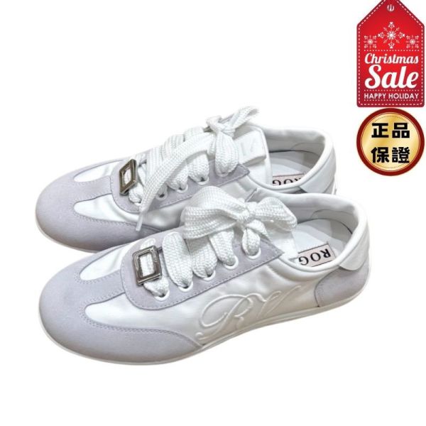 Roger Vivier Viv Low 方釦德訓休閒球鞋  白色  IT36.5/37/37.5/38.5 Roger Vivier , Viv Low, 麂皮, 緞面, 義大利製造, 休閒鞋, 時尚單品