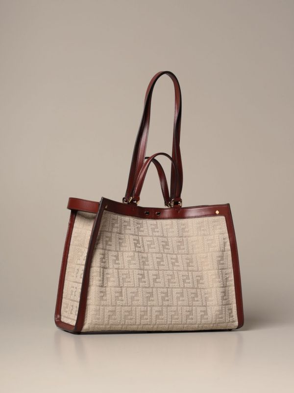 Fendi 8BH374 Peekaboo 立體緹花 FF X-Tote 包  灰色/棕色 Fendi、Peekaboo、托特包、緹花包、FF圖案、精品包款、平行輸入、精品平行輸入、100%真品、專櫃真品保證、精品折扣、優惠精品價格、限時優惠、快速配送、台灣精品代購
