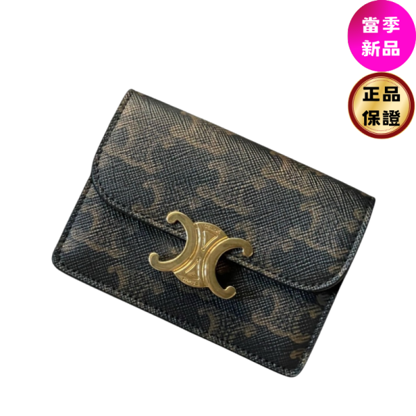 Celine 10I582 Triomphe 凱旋門標誌老花翻蓋卡片套 Celine, Triomphe, 翻蓋卡片套, 塗層帆布, 義大利製造, 時尚配件, 2025夏日單品, 奢華設計, 高端卡片套,