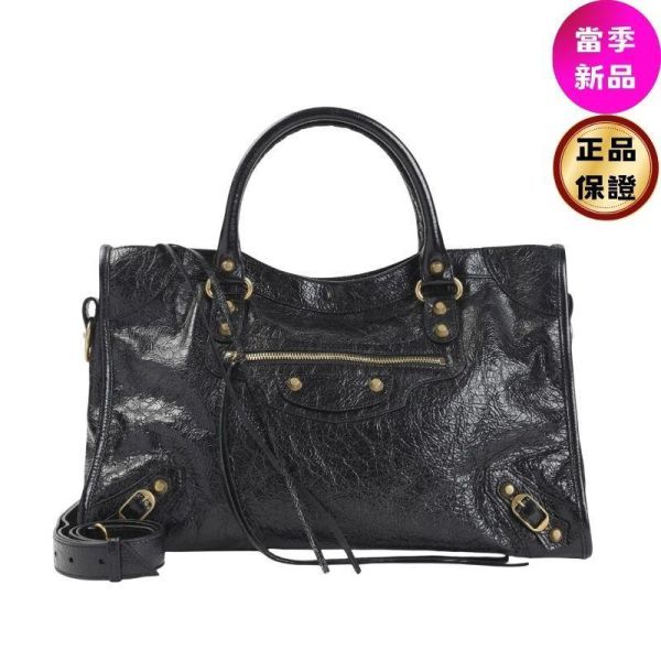 Balenciaga 823058 Le City 小羊皮中款機車包  黑色金釦 Balenciaga 手袋, 中款小羊皮包, 黑色, 小羊皮編織包, 義大利手工, 低調奢華, 摩托風, 夏日時尚