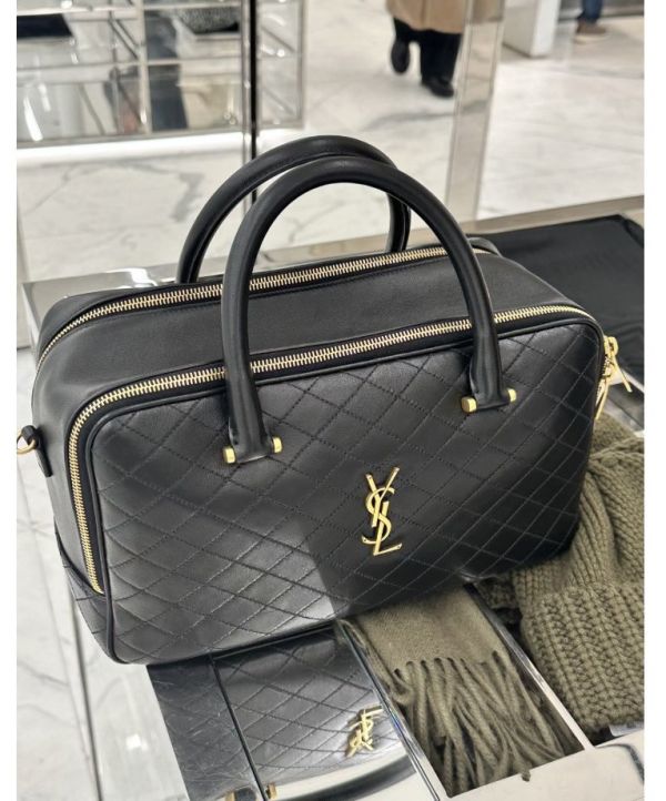 Saint Laurent  766785 YSL Lyia 絎縫小羊皮旅行袋 黑色 