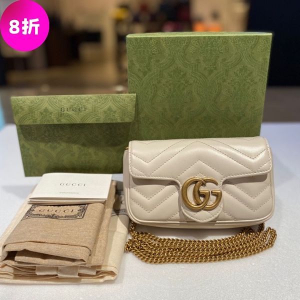 Gucci 476433 GG Marmont 絎縫超迷你包  白色 (3-4天送抵 ) Gucci,GG Marmont,超迷你包,白色皮革,絎縫設計,雙G配件,70年代靈感,心形圖案,翻蓋包,義大利製造