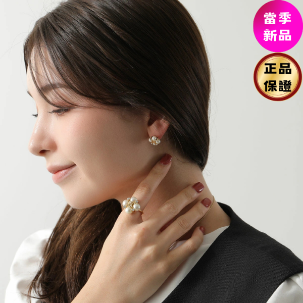Celine Les Perles 水晶、樹脂珍珠及金色飾面黃銅耳釘 Les Perles Celine, 耳釘, 黃銅水晶, 金色/象牙色, 義大利製造, 時尚單品