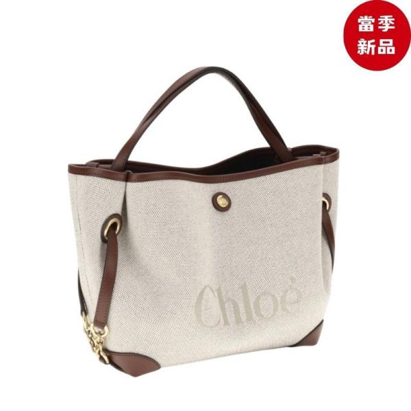 Chloe Clover Double Carry 小款棉質帆布拼小牛皮包  深棕/付長肩帶 Chloé,Chloé Clover,Small Clover,Double Carry Bag,Chloé帆布包,Chloé托特包,帆布拼皮革包,陶土棕