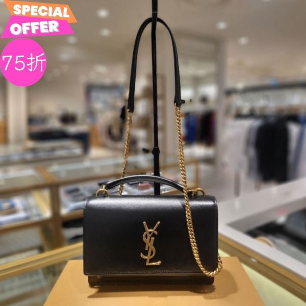 Saint Laurent 533026 YSL 光滑小牛皮  Sunset WOC包  -黑色金鍊 Saint Laurent Sunset WOC, YSL鍊帶包, 光滑小牛皮包, YSL金鍊包