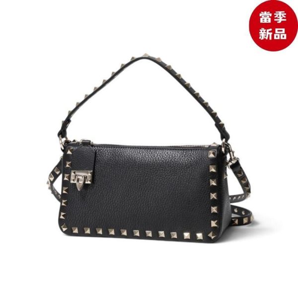 Valentino Garavani Rockstud Small 粒面小牛皮斜背包  黑色 Valentino Garavani,Rockstud,Rockstud斜背包,黑色小牛皮包,Valentino包,7W2B0J47VSF_0NO