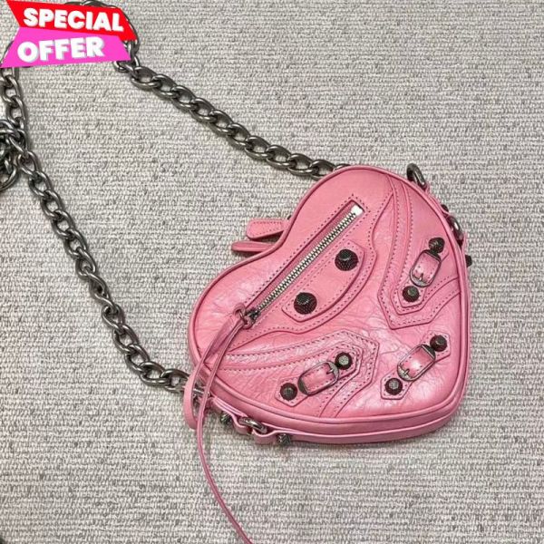 Balenciaga 722781 Le Cagole 心形小羊皮迷你包   粉色 