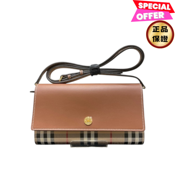 Burberry 80580021 Hannah 格紋 WOC 錢包 棕色 Burberry, Hannah Wallet On Chain, 80580021, 棕色, 格紋設計, 皮革鏈條, 12卡槽, 時尚單品