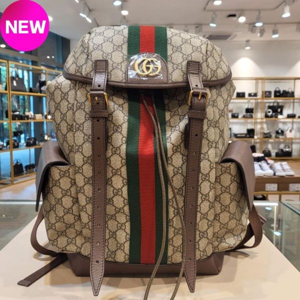 Gucci 598140 Ophidia GG 中款後背包  米色及烏木色 Gucci Ophidia中型背包,GG Supreme背包,Gucci雙G織帶背包,登山風格Gucci背包,Ophidia系列