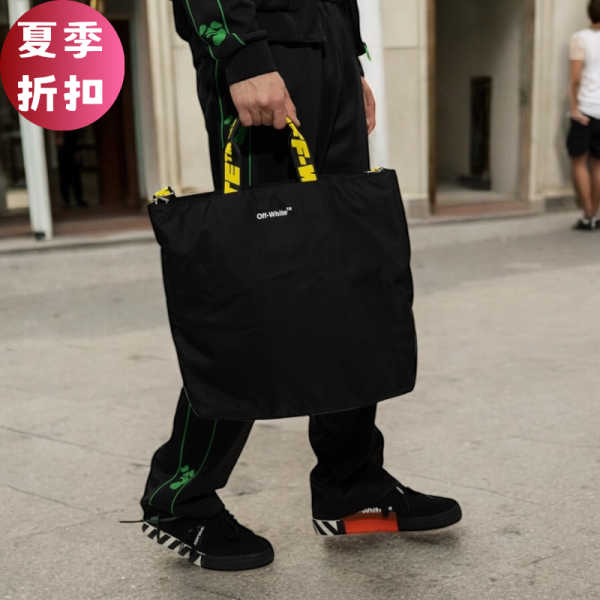 Off-White Hard Core 托特包 黑色/附工業標誌肩帶 Off-White 購物袋, Hard Core 設計, 黑色時尚, 聚醯胺皮革, logo 印刷
