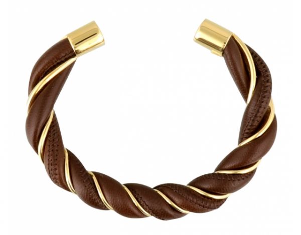 Bottega Veneta 金色裝飾扭結手環    棕色  S/M 