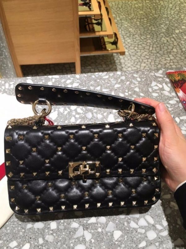 Valentino 小款 Spike 羊皮鉚釘包 黑色 