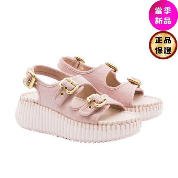 Chloe 女款 Nama wedge 厚底增高5公分休閒涼鞋 Eggshell 蛋殼粉 IT 36/37/38/39/40 Chloe, Nama, 楔形涼鞋, 牛皮, Eggshell, 歐洲製造