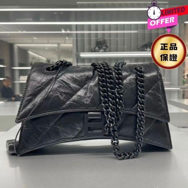 Balenciaga 716351 Crush 絎縫小號鏈條包   黑色 ALL BLACK Balenciaga Crush包, 小號鏈條包, 黑色絎縫包, 啞光金屬包, 奢華名牌包, 義大利製造包款。精品平行輸入,100%真品,專櫃真品保證,台灣精品代購