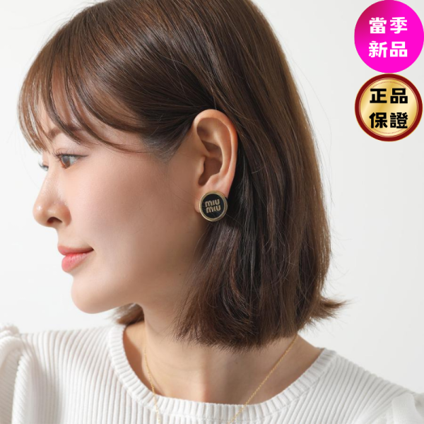 Miu Miu 5IO213 搪瓷金屬夾式耳環  黑色 Miu Miu, 搪瓷金屬耳環, 黃銅, 義大利製造, 時尚單品