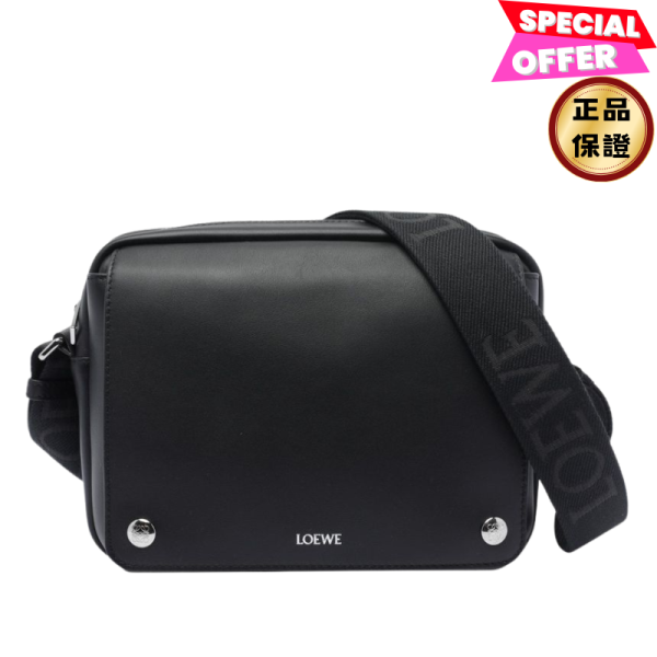 Loewe 中型光滑小牛皮 Pebble 郵差包 黑色 LOEWE, Pebble, 郵差包, 小牛皮, 西班牙製造
