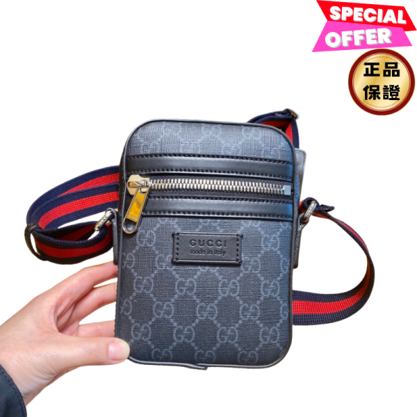 Gucci 682357 經典GG Supreme 雙色織帶迷你手機包   黑灰色 Gucci, 682357, 迷你手機包, GG Supreme帆布, 黑灰色, 歐洲製造, 時尚單品