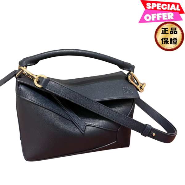 Loewe 柔軟粒面小牛皮迷你 Puzzle Edge 包 黑色金釦 LOEWE, Puzzle Edge, 迷你包, 小牛皮, 西班牙製造, LOEWE 包款