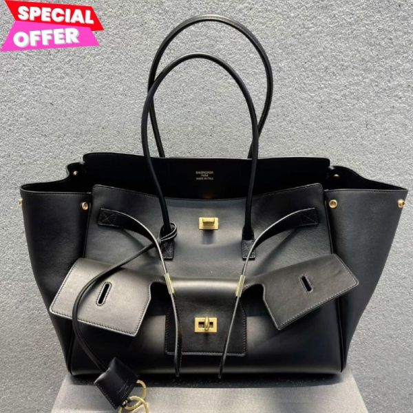 Balenciaga Bel Air 中型黑色光滑小牛皮手提包    - 做舊金色五金 Balenciaga 手提包, 光滑小牛皮, 中型手提包, 高級手袋, 時尚配件, 女士奢華手袋, Balenciaga Paris