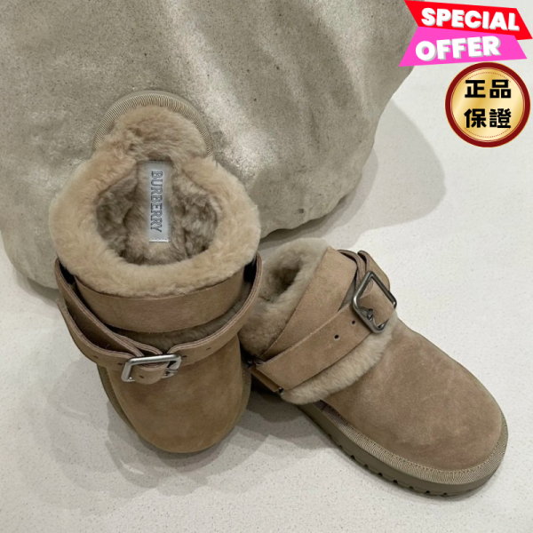 Burberry 80953511 麂皮羊羔毛厚底便鞋 IT36/37/40 Burberry, Suede and Shearling, Chubby Mules, 麂皮羊羔毛便鞋, 義大利製造, 英倫時尚
