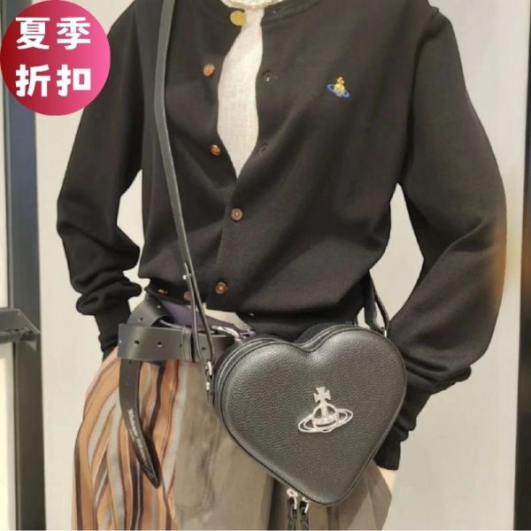 Vivienne Westwood Louise Heart 愛心肩背包   黑色 Vivienne Westwood心形包, Louise Heart Crossbody, 義大利製精品包, 時尚鏈條肩背包, Vivienne Westwood經典配飾