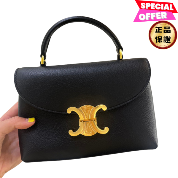Celine 118113 Teen Nino 小牛皮包  黑色 Celine 手袋, 小款牛皮包, 黑色手袋, Triomphe 設計, 義大利手工, 低調奢華, 夏日時尚, Teen Nino 包