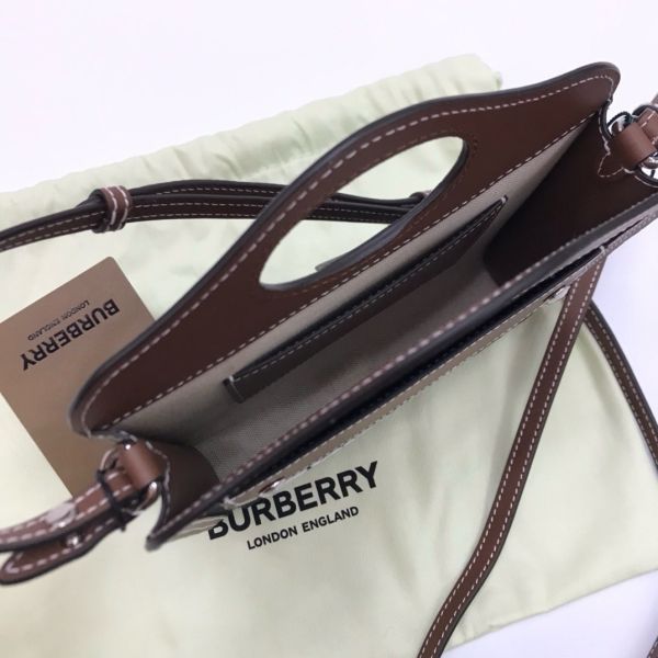 Burberry 80551871 Pocket 迷你双色帆布拼皮革口袋包  黑色 