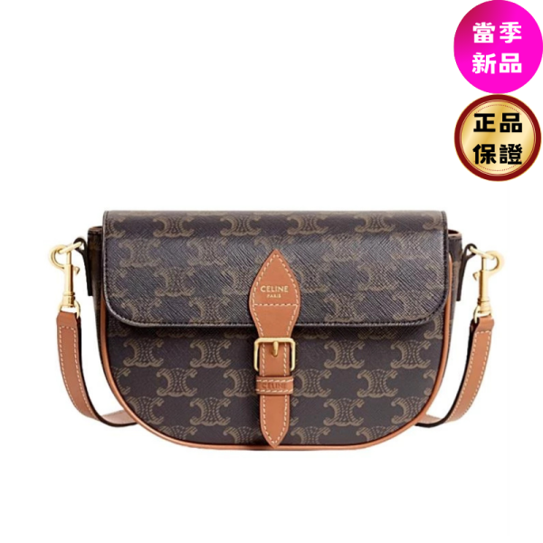 Celine 122652 凱旋門 Folco 標誌印花肩揹包 Celine, Folco, 肩揹袋, 棕褐色, 義大利製造, 標誌印花, 牛皮革, 實用設計, 時尚單品, 多功能風格