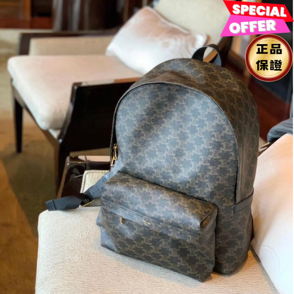 Celine 188382 Triomphe 帆布及小牛皮中型背包  棕色﻿ Celine, Triomphe背包, 塗層帆布, 小牛皮, 義大利製造, 時尚單品