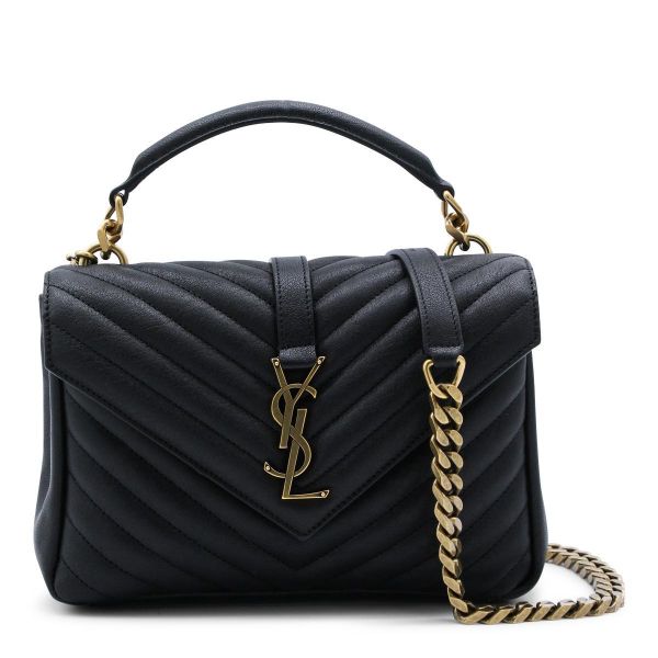 Saint Laurent  YSL 中款 College 羊皮學院包  金字/黑色 YSL學院包,聖羅蘭中款包,College羊皮肩背包,YSL斜背包推薦,法國精品YSL,YSL小羊皮包款,精品平行輸入,100%真品,義大利製造,限時精品優惠