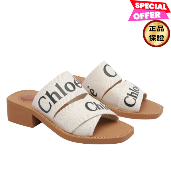 Chloe 女款 Woody 中跟涼拖鞋(白色)  EU ﻿36/37/38/39/40 Woody High-Heel Mule, 白色拖鞋, 亞麻設計, Chloé標誌, 夏日單品, 時尚鞋款


IT 36/37/38