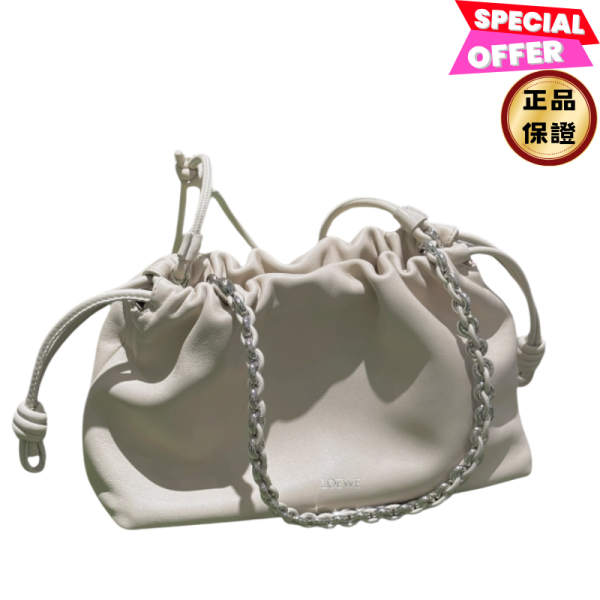 Loewe 中款 金鍊小羊皮 Flamenco 包  海鹽白﻿ 