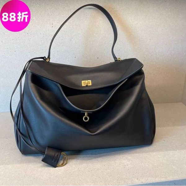 Balenciaga 789772 光滑小牛皮中款 Rodeo 包  黑色/復古金釦 Rodeo中型手提包,黑色光滑小牛皮,奢華包款,義大利製造,經典時尚手提包,名牌包,時尚必備單品