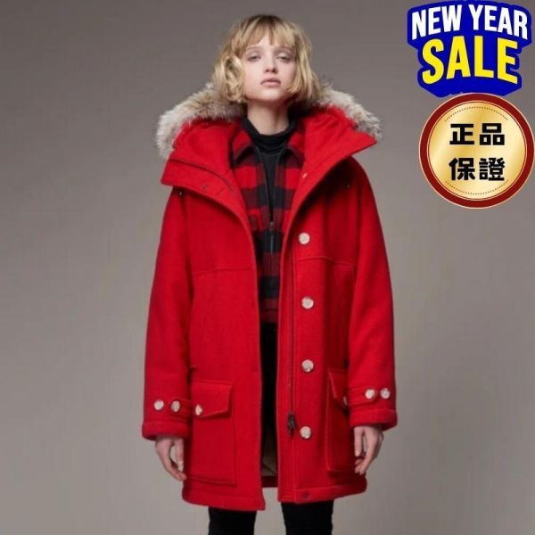 Woolrich 女款 Tundra 羊毛及郊狼毛連帽派克外套  紅色  XS/S/M/L/XL Woolrich, Tundra, 羊毛派克外套, 連帽毛領, 秋冬外套
